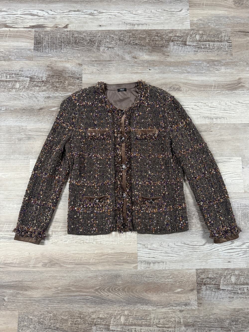 Basler Selection Wool Boucle Tweed Jacket Multicolor Fringe Trim Fall Style L